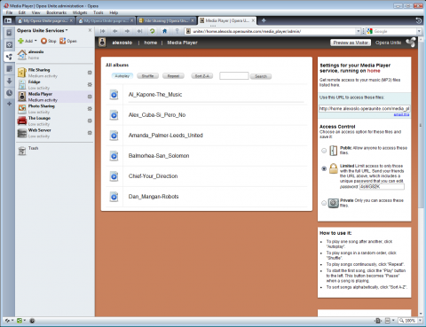Opera Unite - Mediaplayer